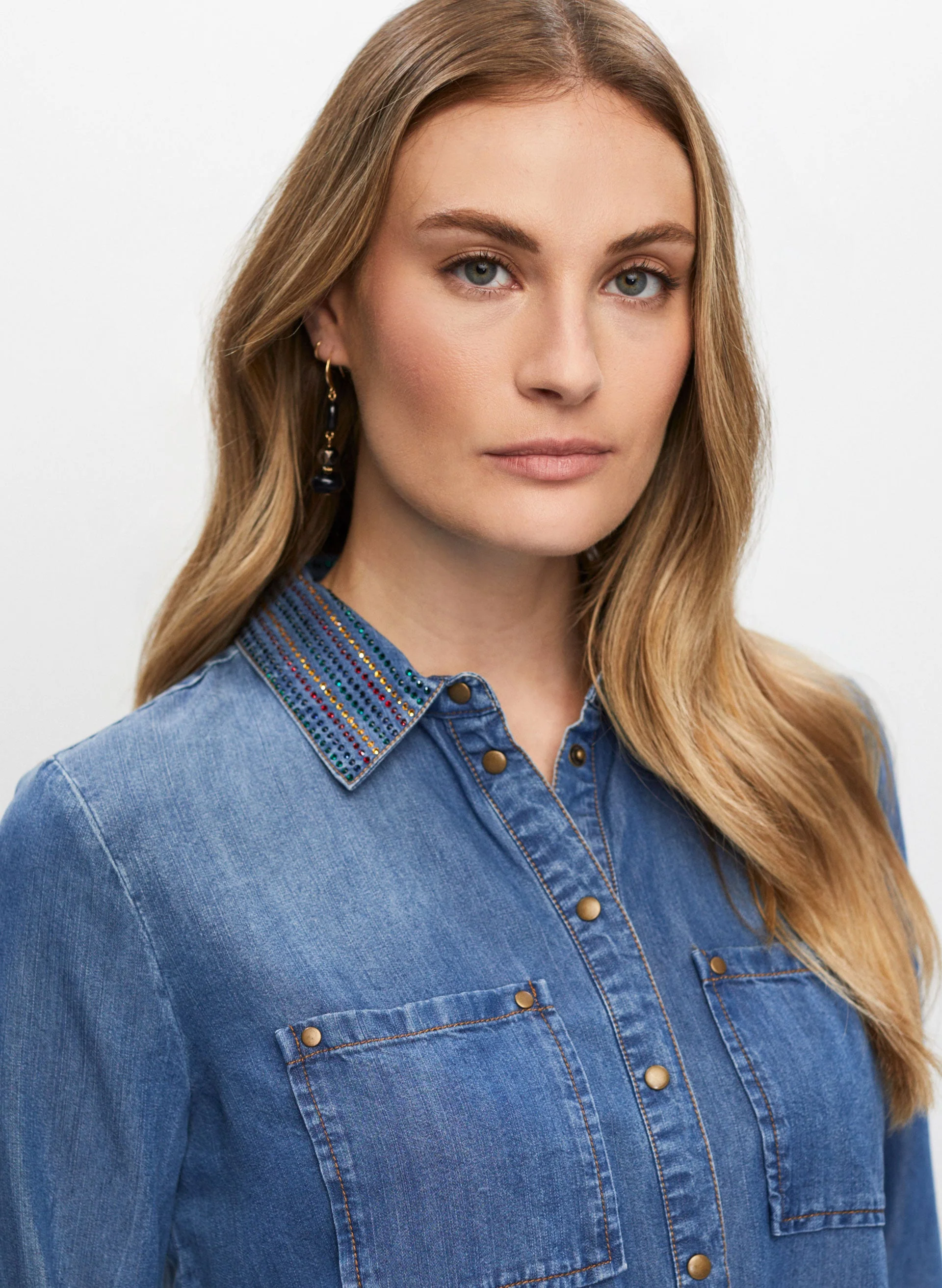Rhinestone Detail Tencel Blouse - Image 2