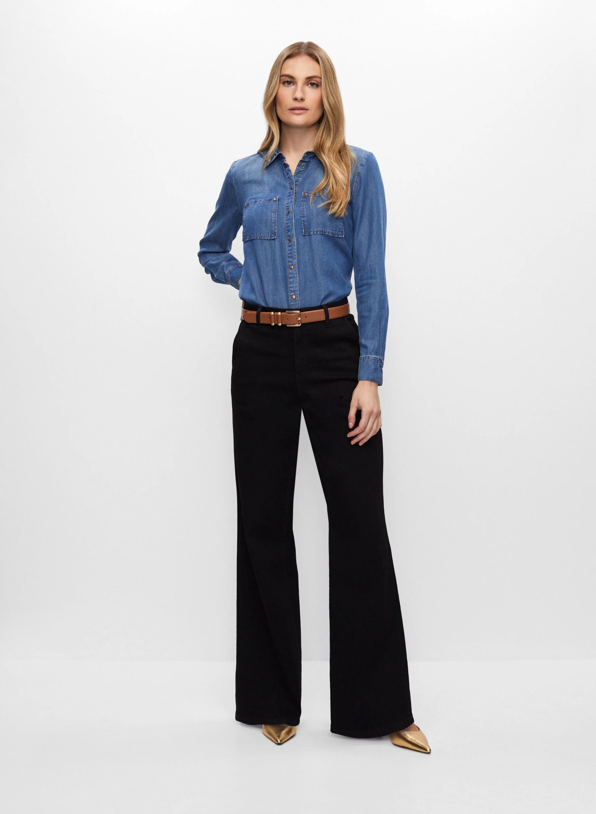 Rhinestone Detail Tencel Blouse - Image 3