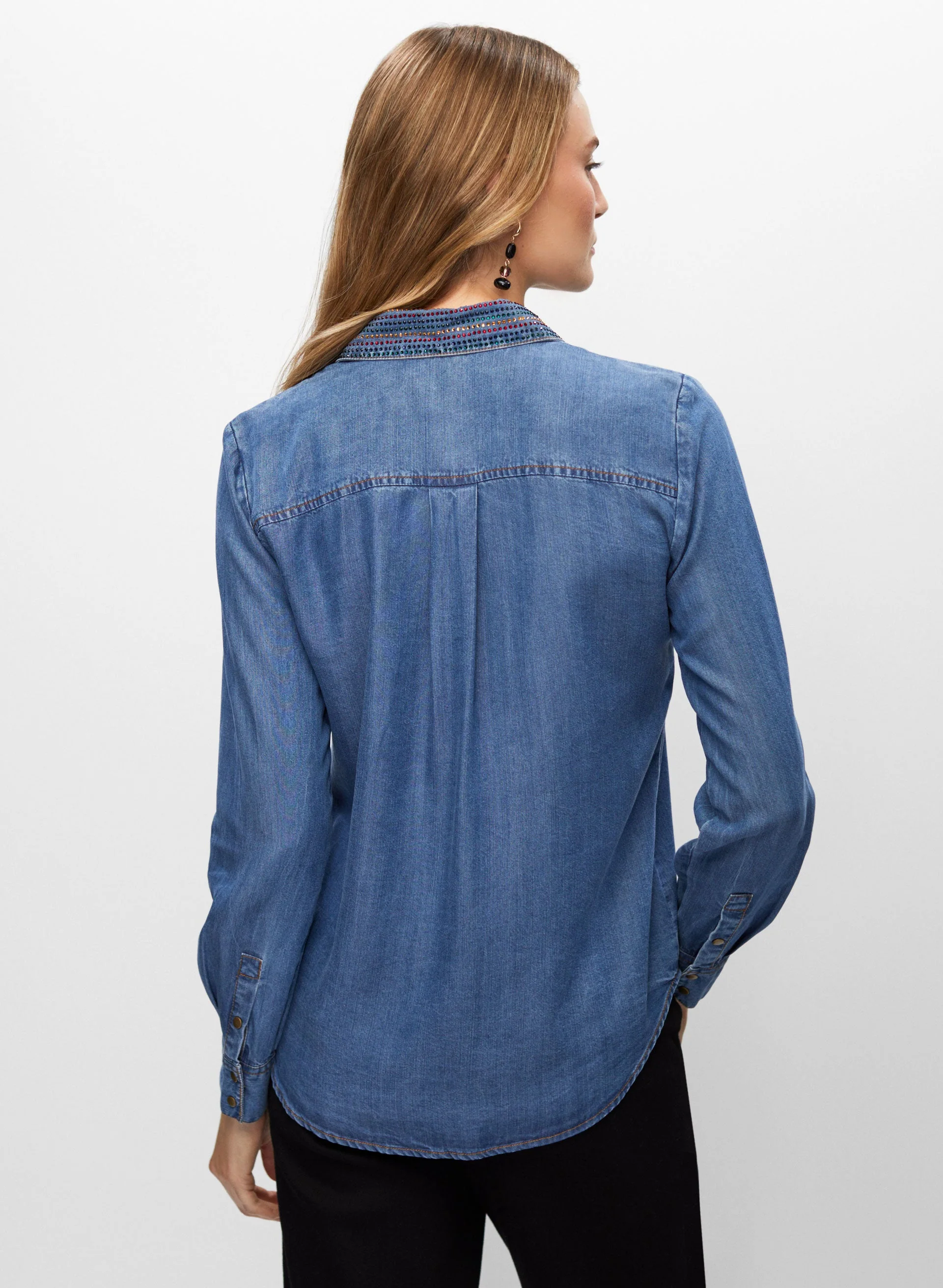 Rhinestone Detail Tencel Blouse - Image 4