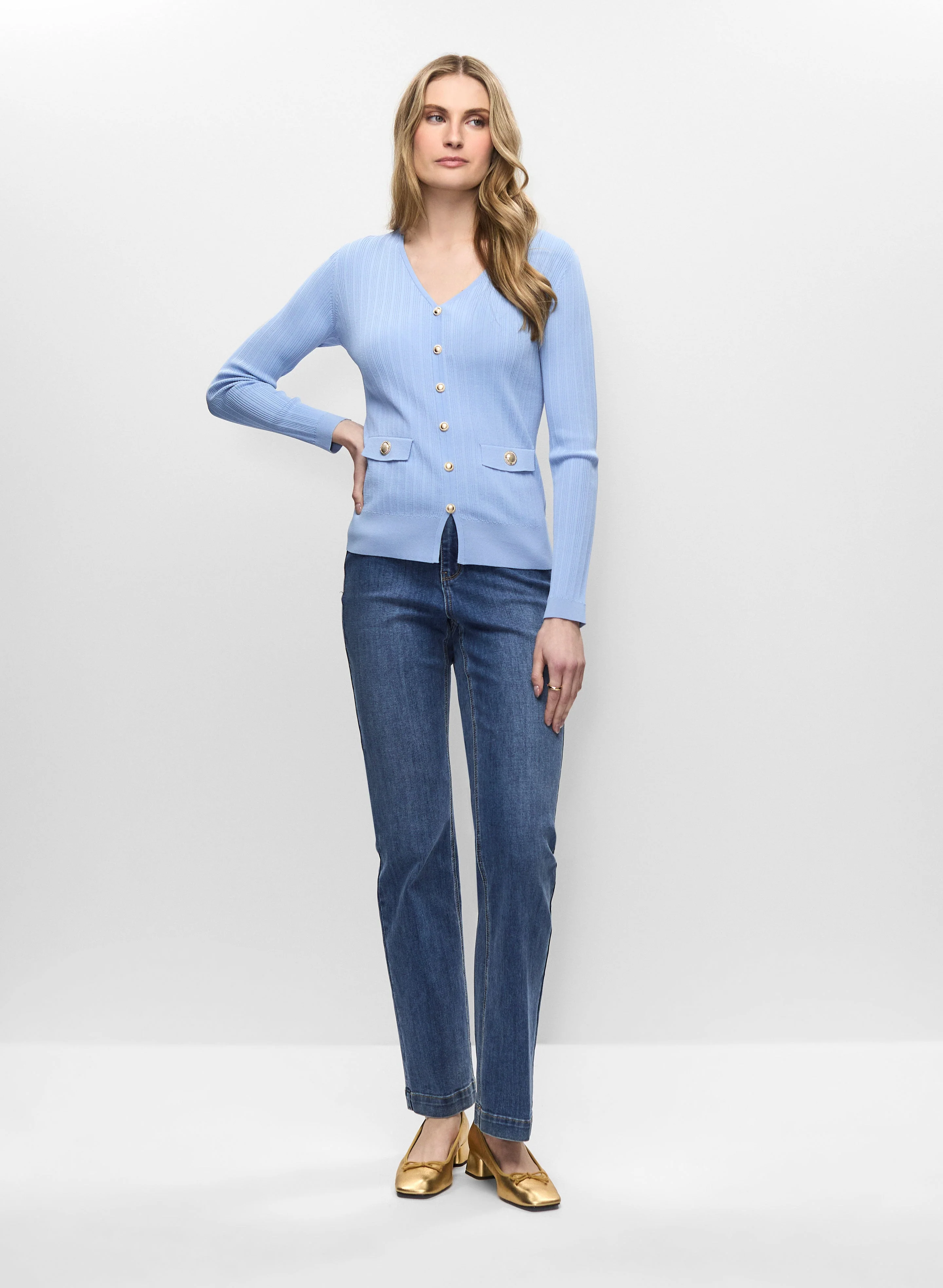 Rib Knit Sweater & Wide Leg Jeans