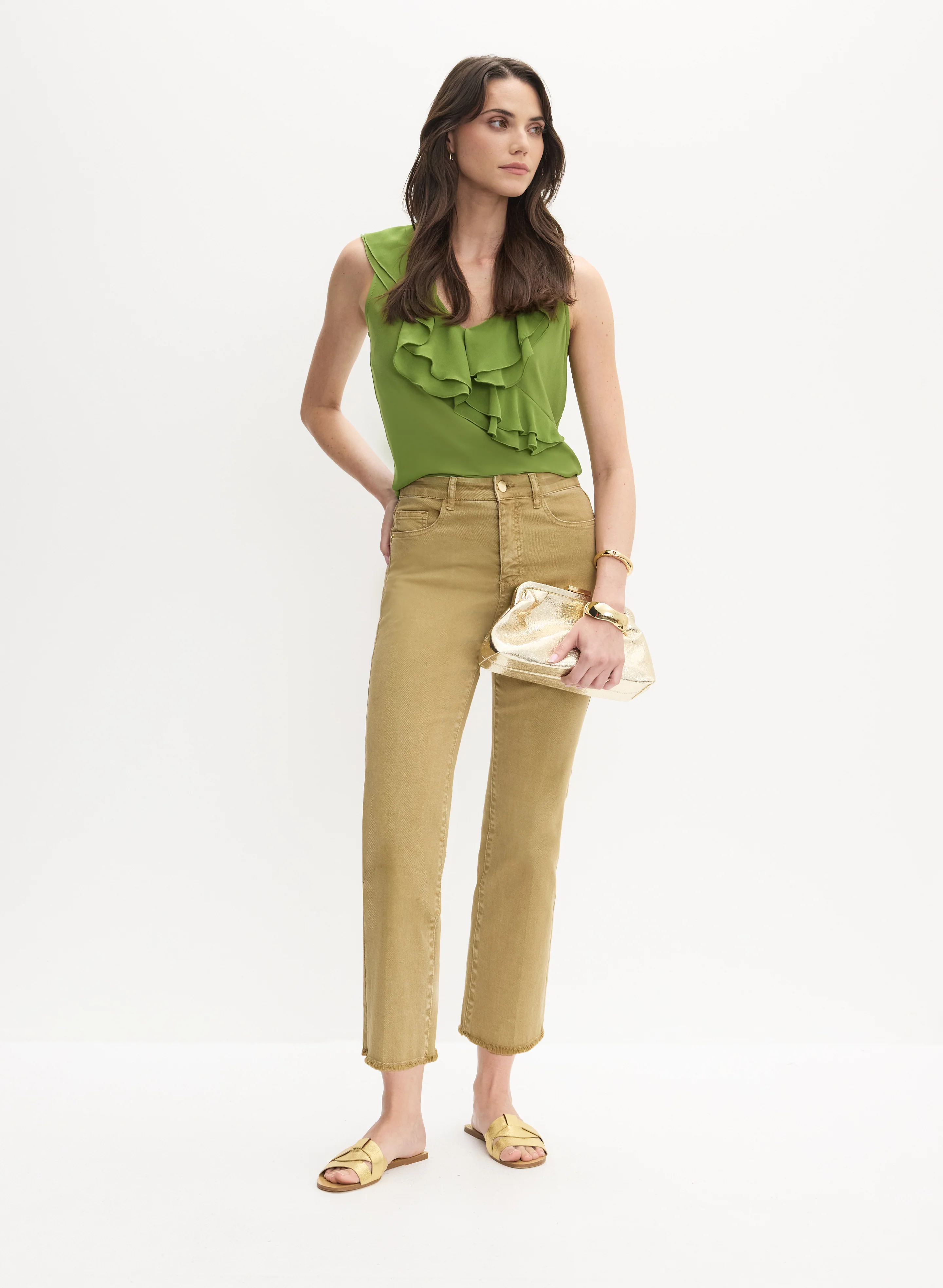 Ruffle Detail Tank Top & Straight Leg Jeans