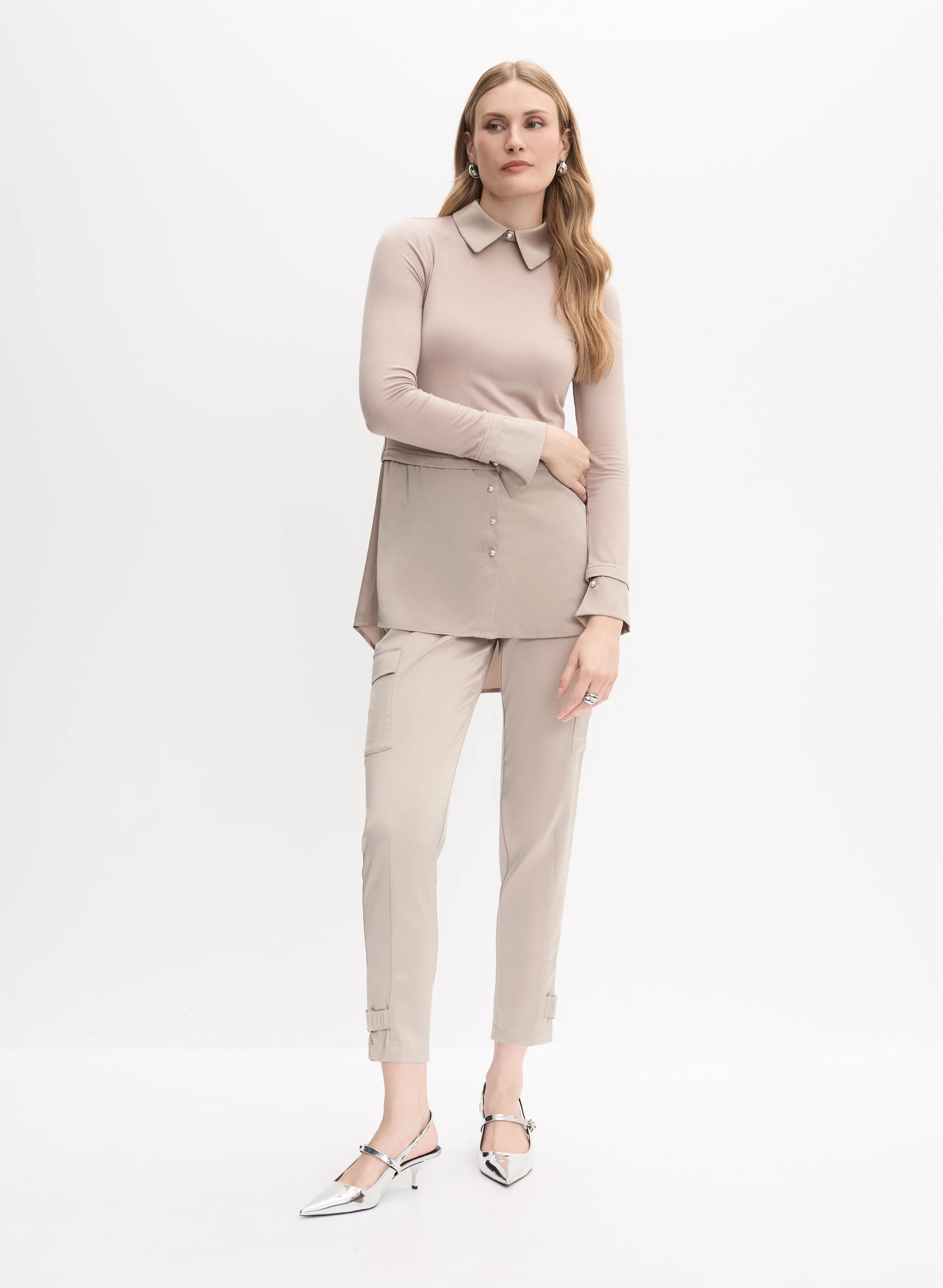 Satin Collar Long Sleeve Fooler Top - Image 5