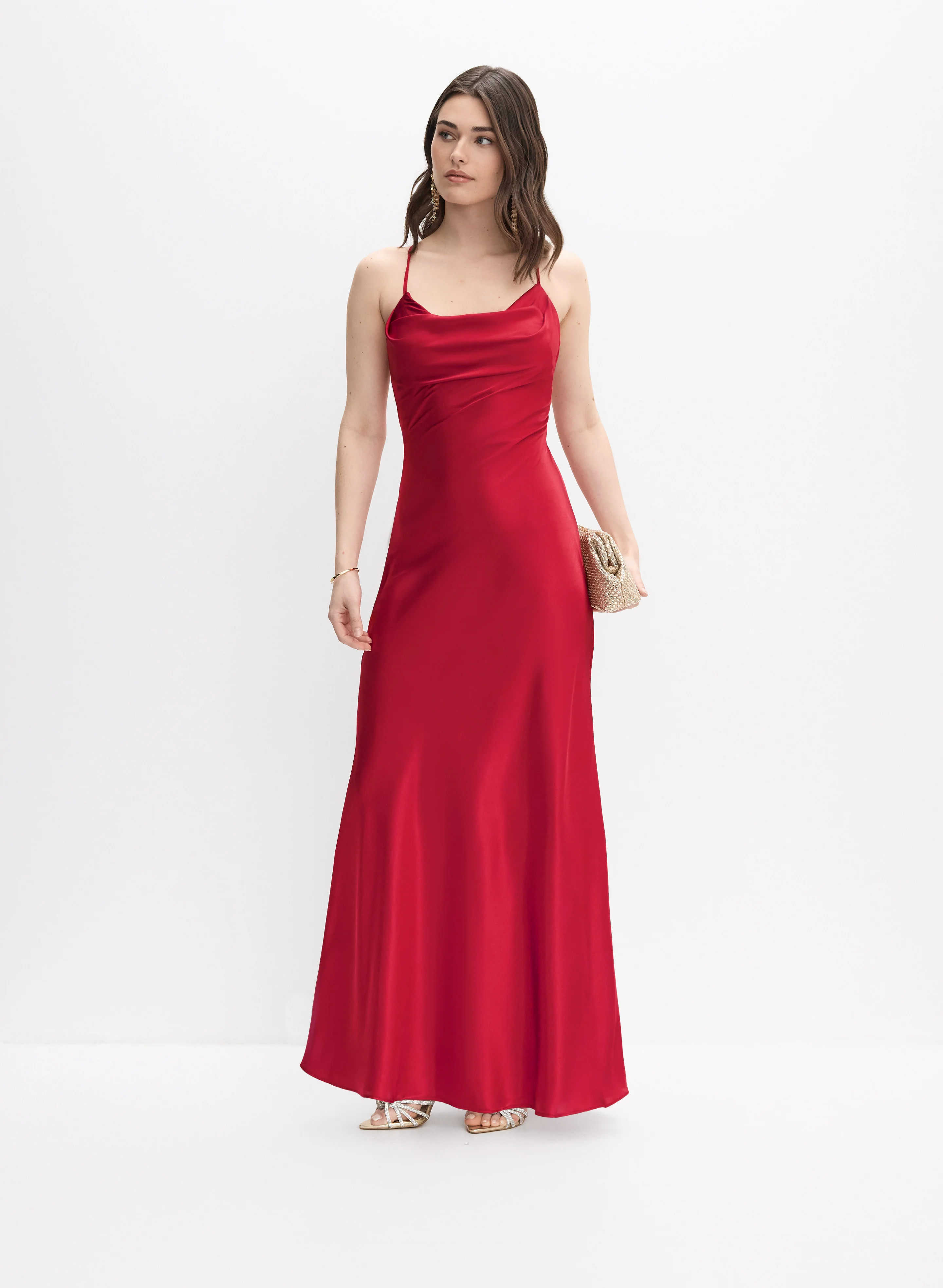 Satin Cowl Neck Dress