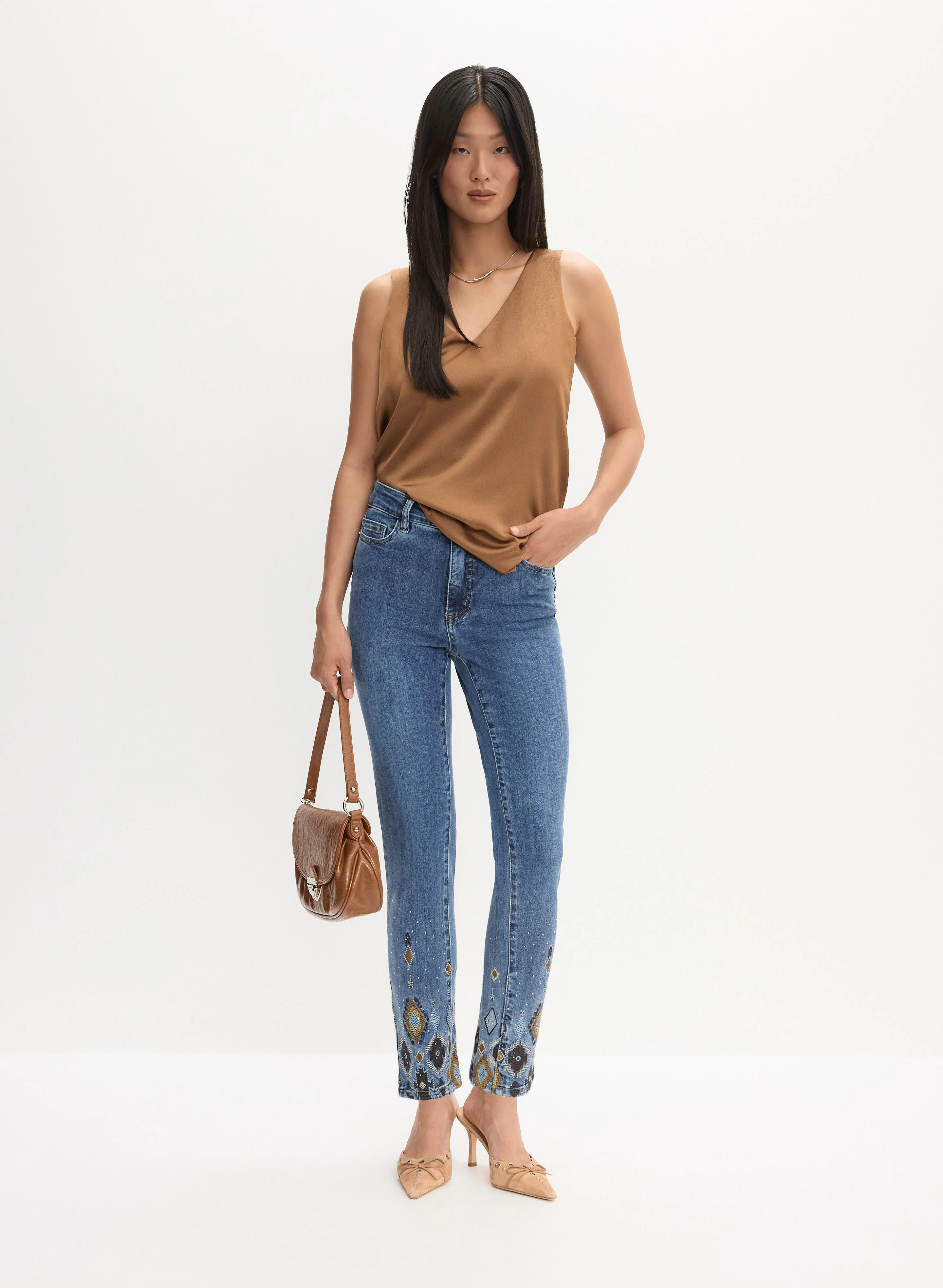 Satin Tank Top & Straight Leg Jeans