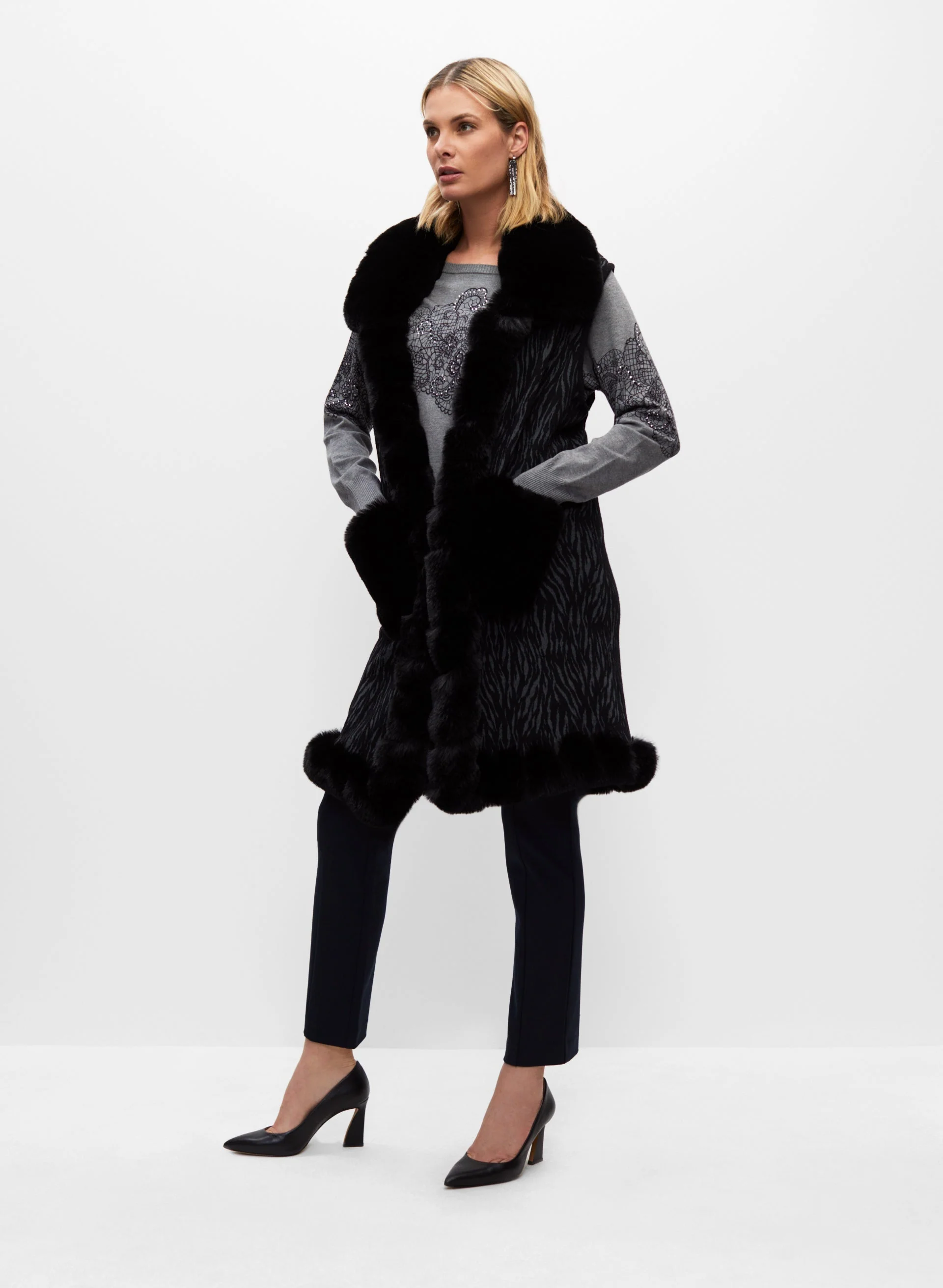 Sleeveless Faux Fur Poncho - Image 4