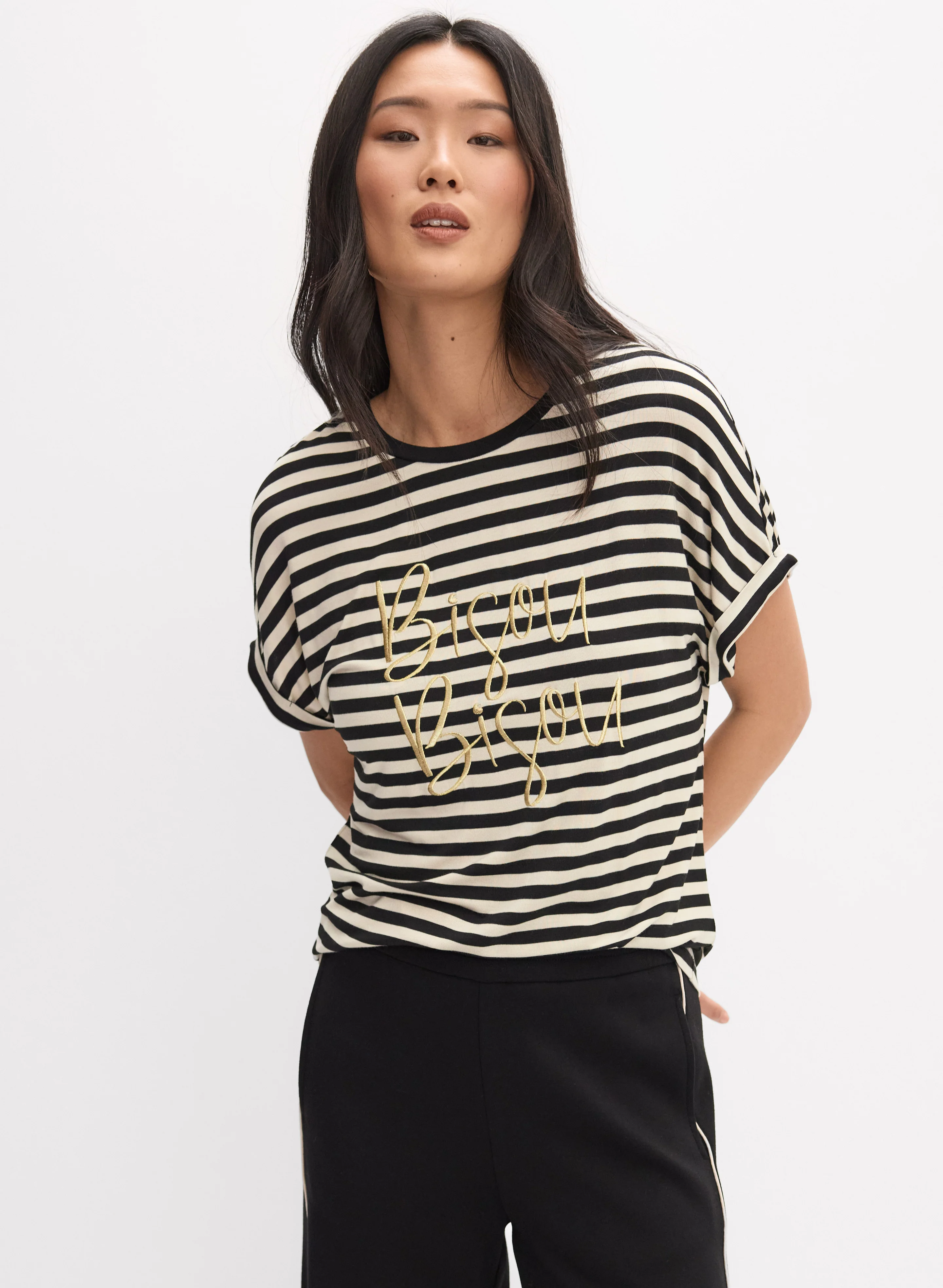 Stripe Embroidered Script T-Shirt