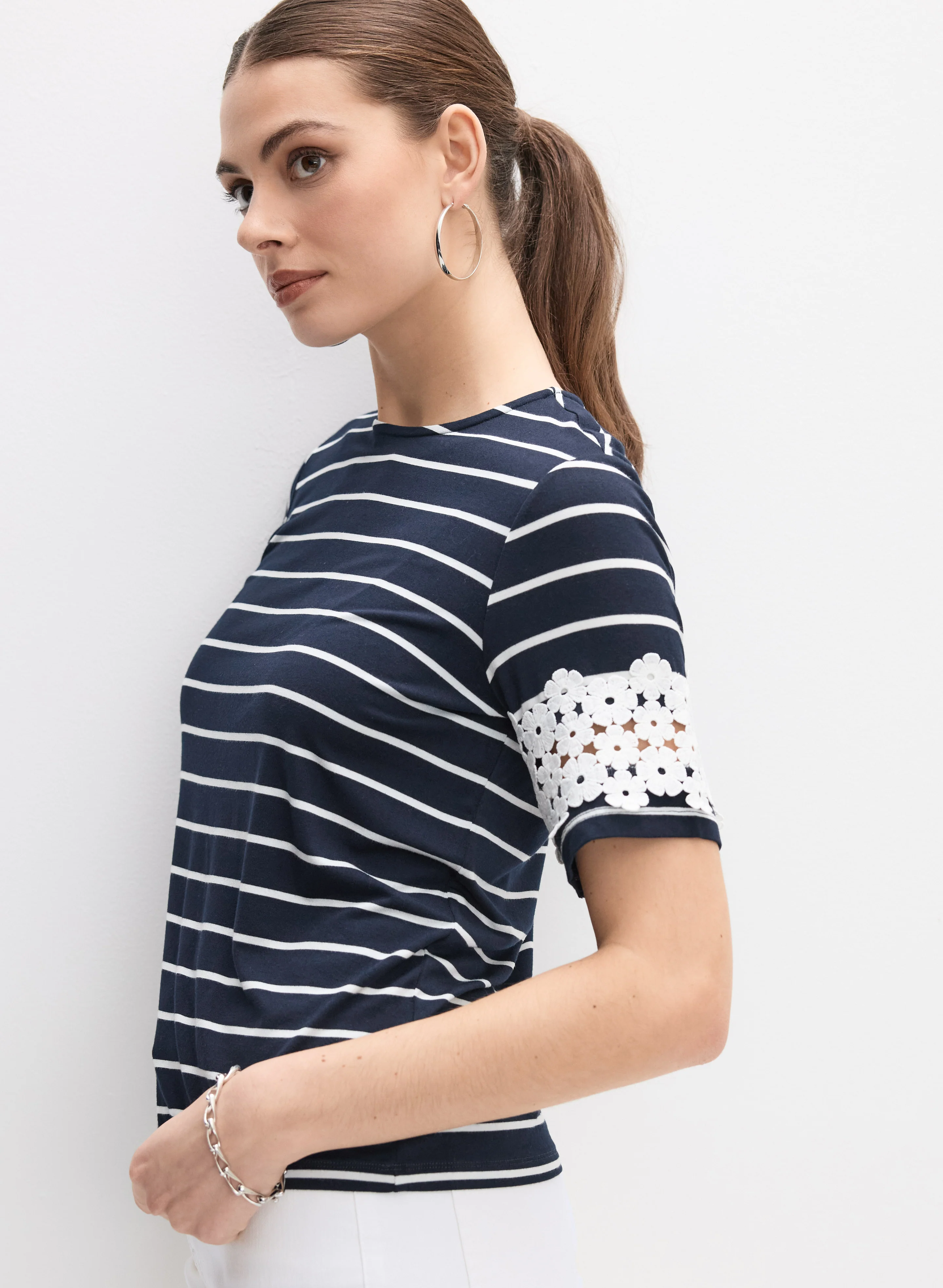 Stripe & Lace Detail T-Shirt - Image 5