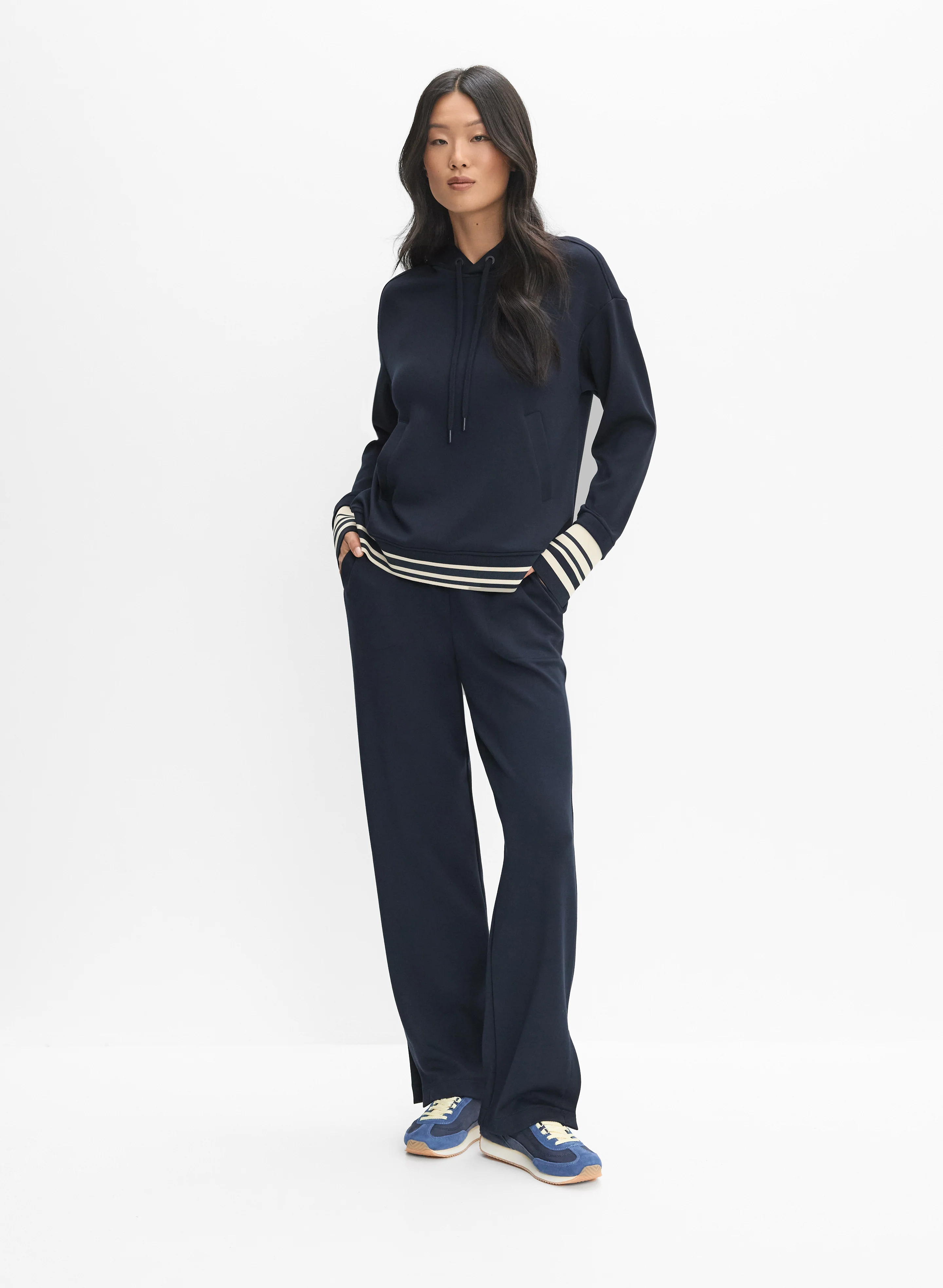 Striped Trim Hooded Sweatshirt & Striped Trim Knit Pants