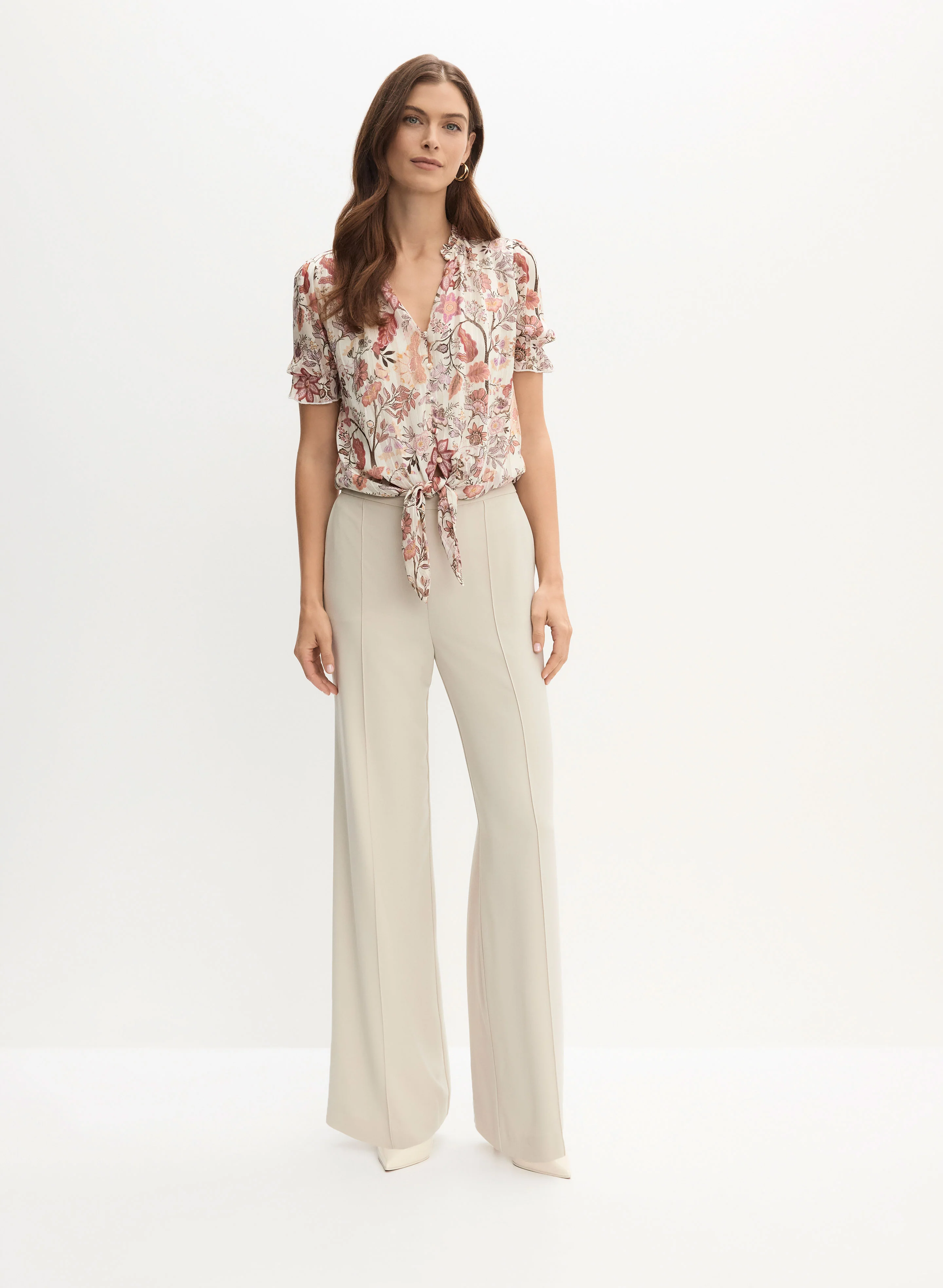 Tie Detail Blouse & Wide Leg Pintuck Pants