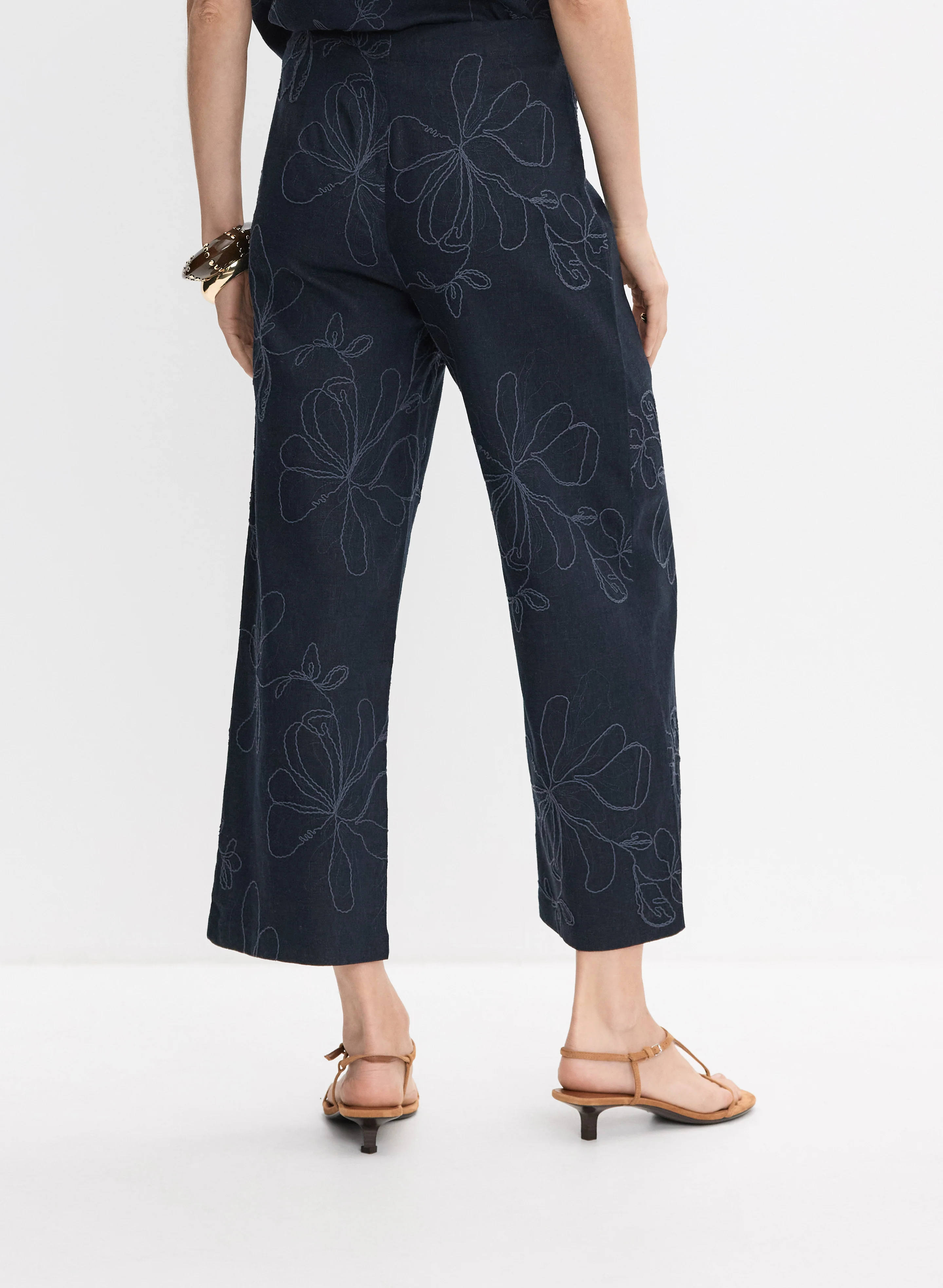 Tonal Floral Embroidered Pants - Image 3