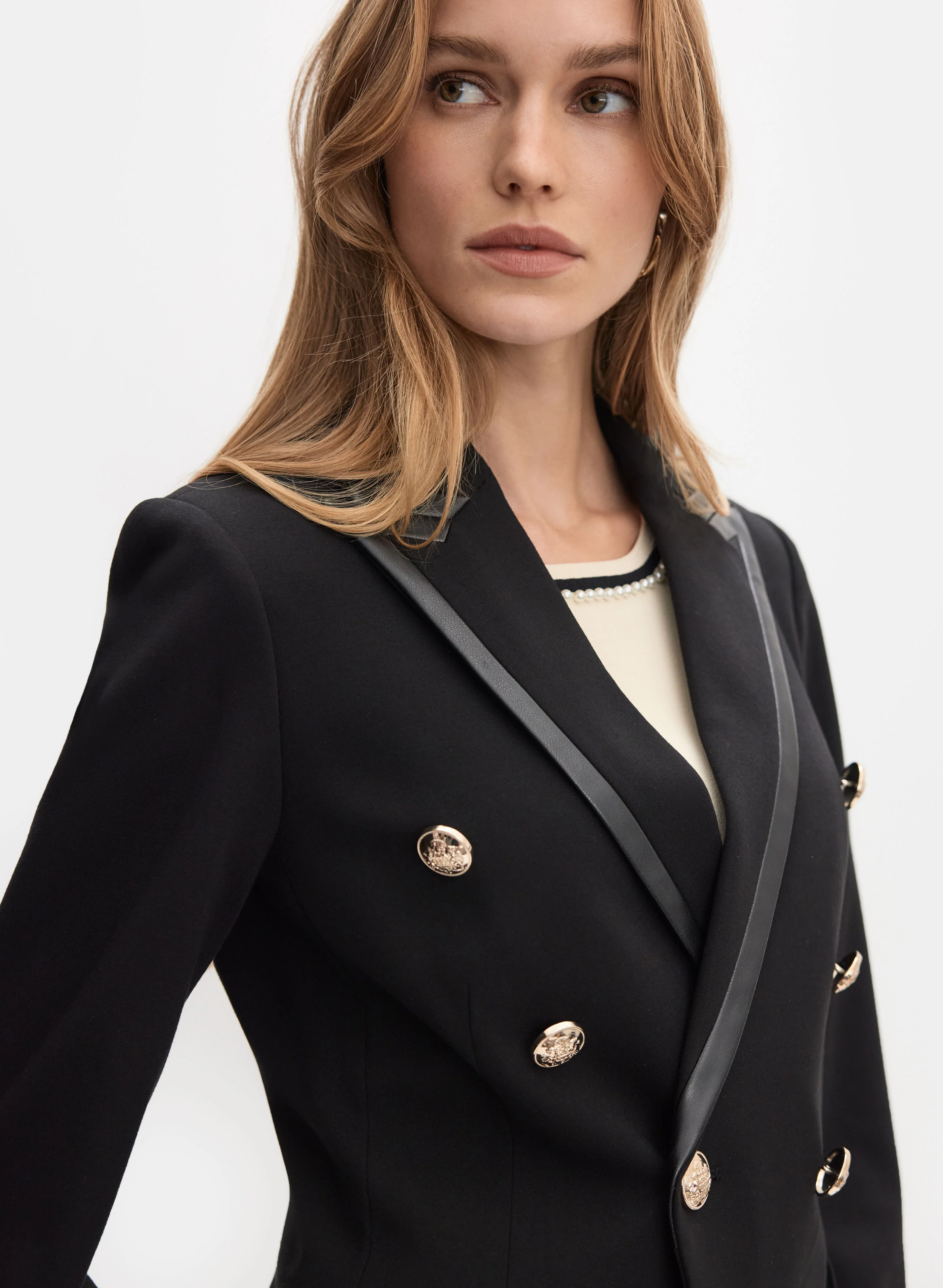 Vegan Leather Trim Blazer - Image 2